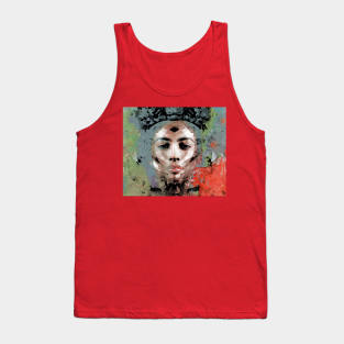 Beautiful girl face, ovarlay with some shapes. Gray, red. Interesting. Tank Top